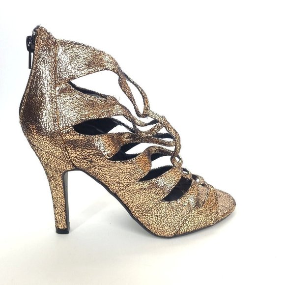 Lane Bryant‎ Womens Cut Out Gladiator Strappy Sandals Zip Gold Metallic 9W - Picture 1 of 9